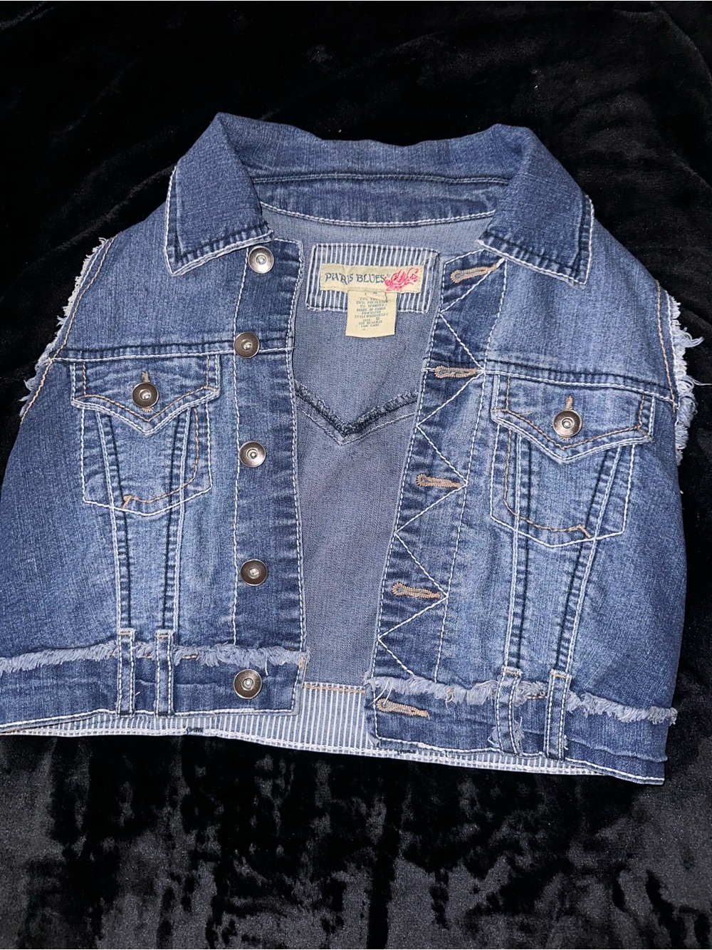 Paris Blues Teen Girls Blue Distressed Denim Vest S Vintage